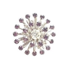 Vintage Silver Tone Purple Rhinestone Starburst Brooch Atomic Mid Century Pin