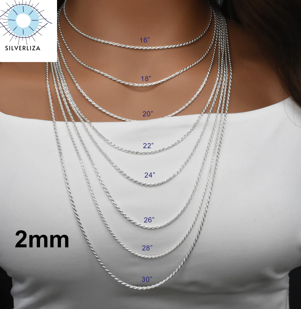 Solid 925 Sterling Silver 3mm Italian Diamond Cut Twisted Rope Chain