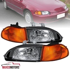Black Headlights+Corner Lamps Fits 1992-1995 Honda Civic EG EH EJ 4Dr Sedan Pair