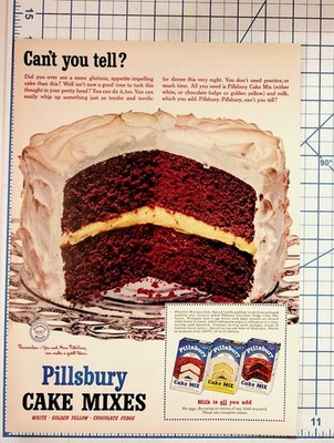 Vintage 1950s Pillsbury Cake Mix Ad Chocolate Meringue Cake Recipe Ephemera