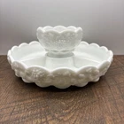 Vintage Westmoreland Paneled Grape White Milk Glass Divided Relish Dish Dip Bowl