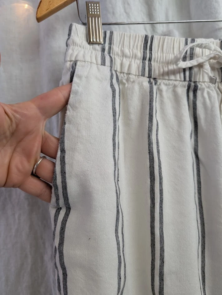 GAP Off White Negro Rayas Lino y Rayón Pantalón Tobillo Mujer Talla 8 K3 Foto 3 de 4