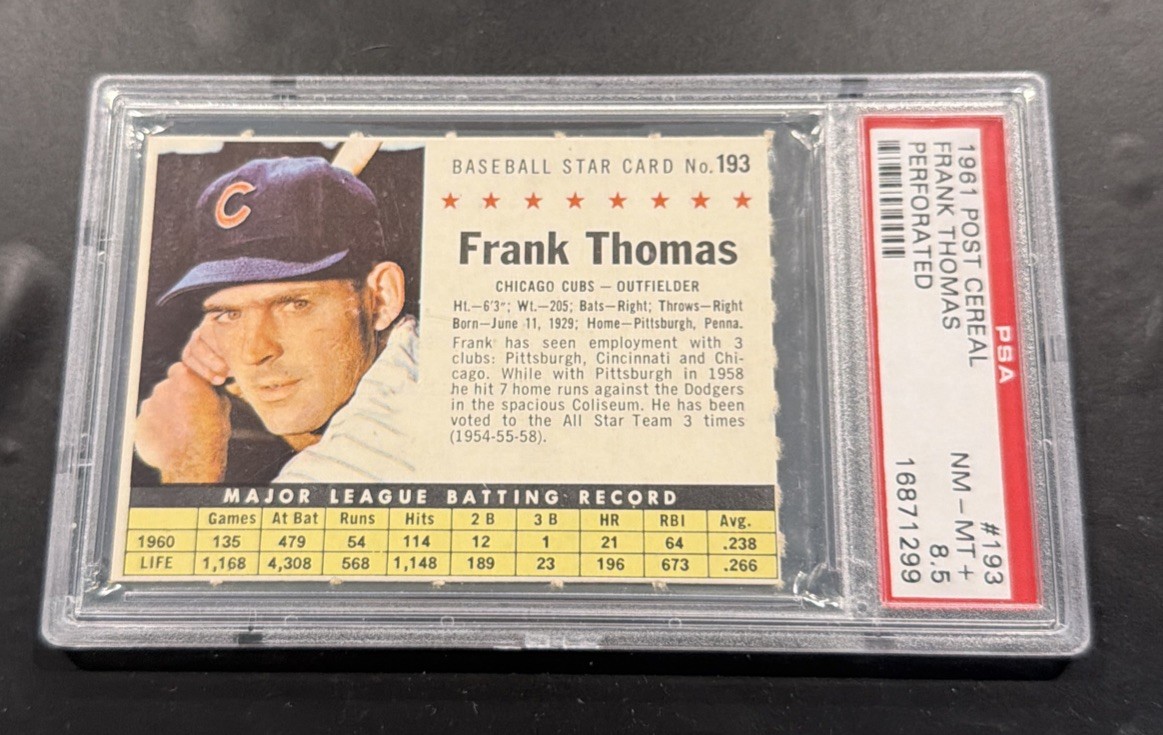 1961 Post Cereal Frank Thomas #193 Perforated PSA 8.5 NM-MT+ POP 1 OF 1