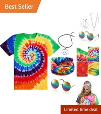 Complete Hippie Costume Set: Tie-Dye Tee, Sunglasses  Peace Sign Accessories
