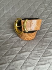 Vintage Manzoor Light Brown Leather Reptile Embossed Curved Wide Belt USA size M