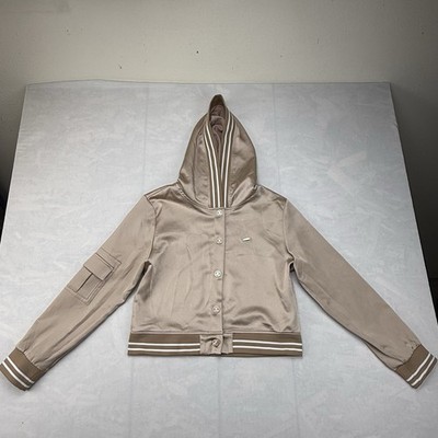 Elisabetta Zanardi Women s Satin Hooded Jacket Bomber Taupe Small