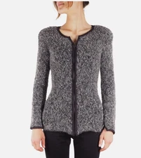 Isabel Marant Etoile Women Gray Wool Mohair Blend Tweed Zip Jacket Size 38-Small