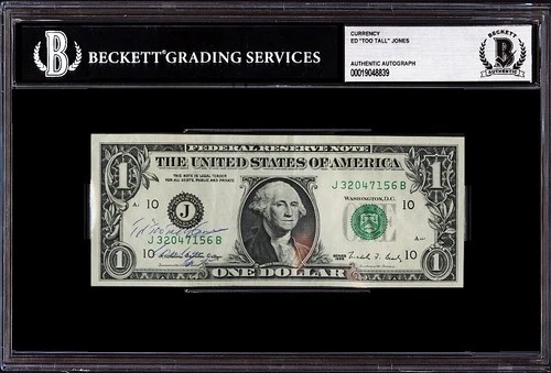 **RARE** Ed Too Tall Jones Signed $1 One US Dollar Bill Encapsulated Beckett BAS
