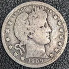 1909 Barber Silver Quarter 25C - Old Glory C&C Weekly 1c Auction!