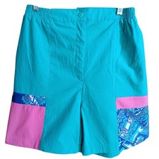 Medium Vintage 90s Surf Shorts Colorblock Southwestern Beach Hip Hop Teal Pink