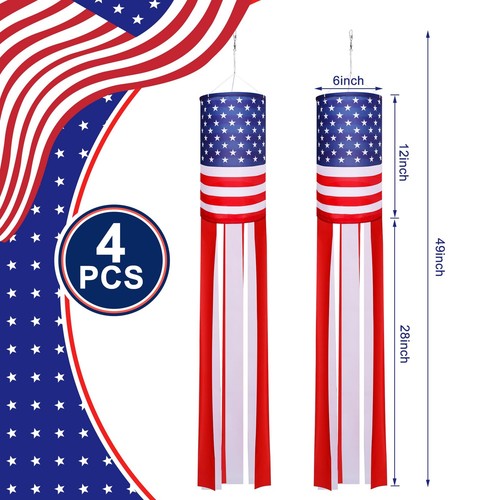 4Pcs American US Flag Windsock Stars and Stripes for Flag Day and 4th of July... - Picture 2 of 6