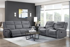 NEW Gray 2PC Sofa Loveseat Recliner Set Polished Microfiber Living Room Set