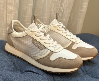 6.5 Vionic Monarch Running Sneaker In White Cobblestone Color Block Tan White