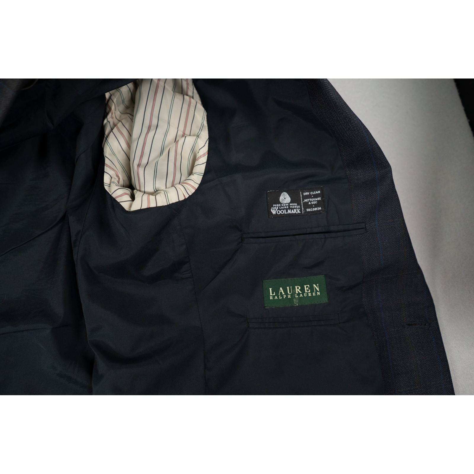 Lauren Ralph Lauren Mens Wool Blazer Plaid Herringbone Navy Blue Made in Canada image 4