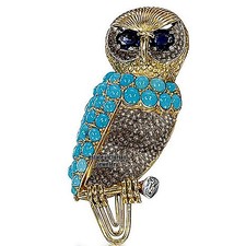 Stunning 3.98Ctw Rose Cut Diamond Victorian Gemstone Silver Owl Brooch Jewelry