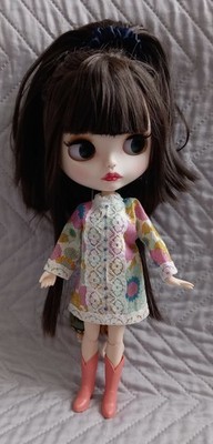 OOAK Hand Sewn Dolls Psychedelic & Lace 60s Look Mini Dress Fit Blythe
