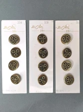 3 Sets Vintage Le Chic Floral Brass Tone Buttons 3/4" On Button Cards 