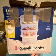 Russell Hobbs 3 Tier 9L Electric Food Steamer 800W White Timer Rice Bowl