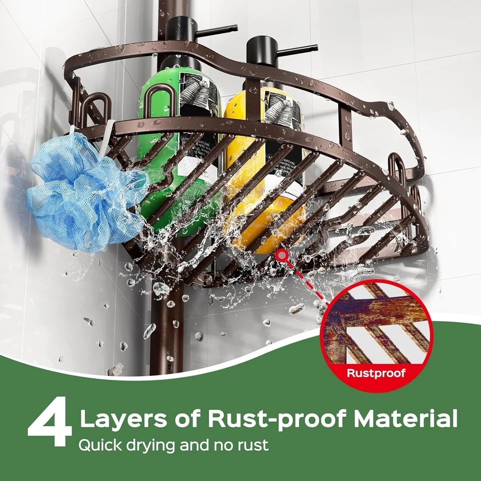 Poste de tensión para carrito de ducha a prueba de herrumbre - Organizador de esquina de 4 niveles, 47-121 pulgadas Foto 2 de 4