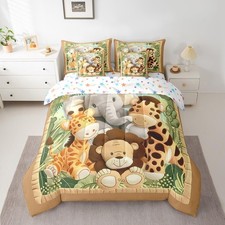 Toddler Cartoon Animal Full Comforter Set with Sheets for Kids Boys Girls Tig...
