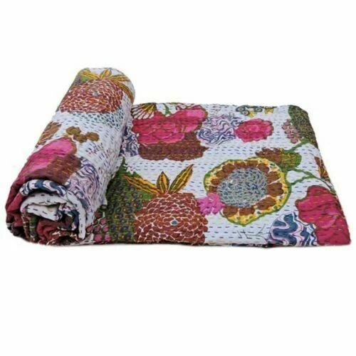 Colcha Kantha con estampado de flora india hecha a mano colcha manta Gudri Foto 2 de 4
