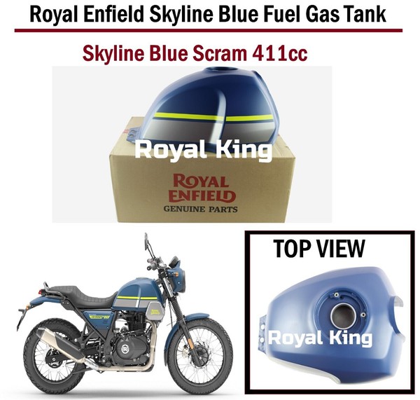 "Royal Enfield \"Skyline Blue\" Scram 411 \"Petrol Gas Fuel Tank\""-image