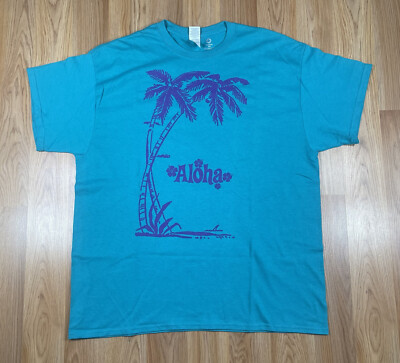 Gildan Graphics T-Shirt Adults XL X-Large Custom Ink Teal Aloha 100% Cotton