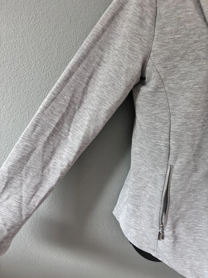 Tarta Talla Mediana Mujer Gris Jaspeado Frente Abierto Chal Cuello Chaqueta Bolsillo con Cremallera Foto 4 de 4