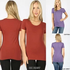 Women's Round Neck Short Sleeve Cotton T-shirt Soft Stretch Basic Tee