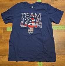 Team USA Olympic Flag Graphic T-Shirt Size Large Made In USA Team Apparel Navy