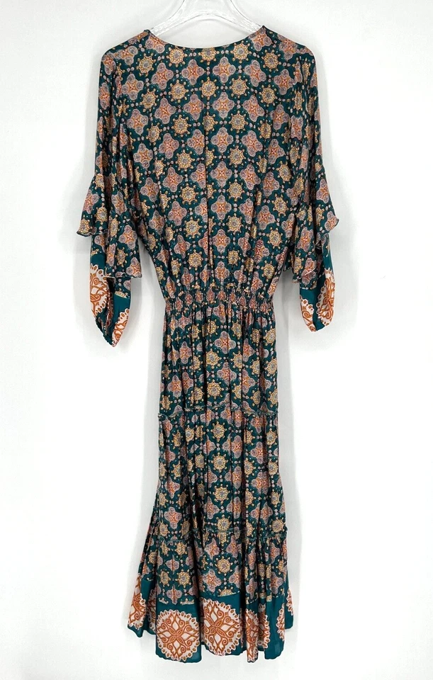 Bell by Alicia Bell Dress Womens S Silk Blend Tiered Maxi Boho Vacation Colorful - Image 2 of 4