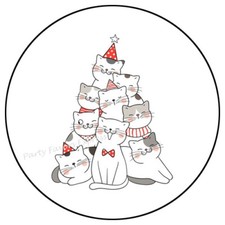30 CAT TREE CHRISTMAS ENVELOPE SEALS LABELS PARTY FAVORS STICKERS 1.5"