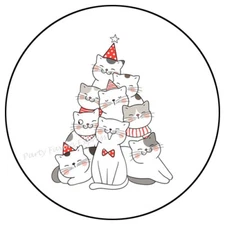 30 CAT TREE CHRISTMAS ENVELOPE SEALS LABELS PARTY FAVORS STICKERS 1.5"