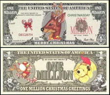 Santa's Reindeer Christmas Million Dollar Bill Play Funny Money + FREE SLEEVE