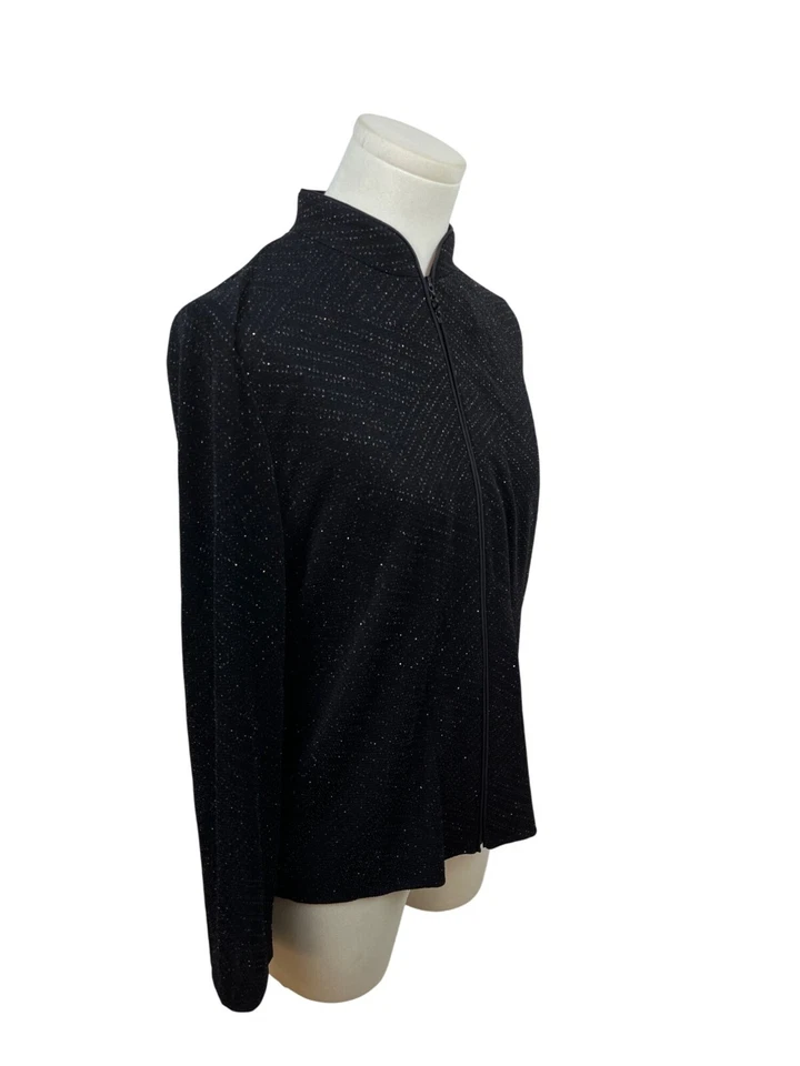 Alex Evenings Petite Black Metallic Zip-Up Jacket Size PM - Image 2 of 4