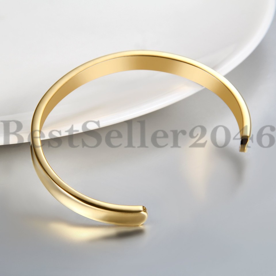 6mm Grooved Open Cuff Bracelet - Stainless Steel Women's Bangle Wristband, Modern Style
