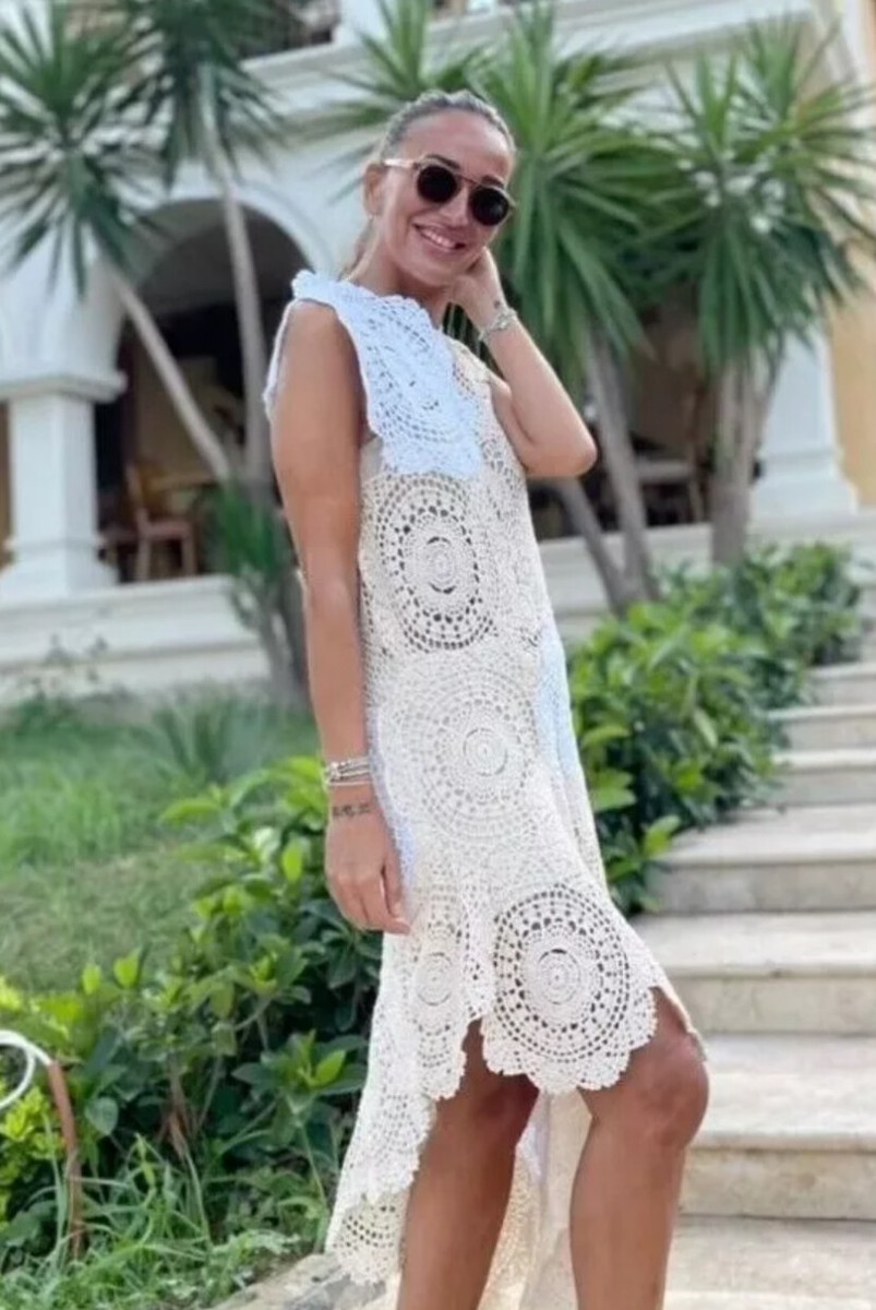 ZARA CROCHET KNIT MIDI DRESS LIMITED EDITION ECRU / WHITE