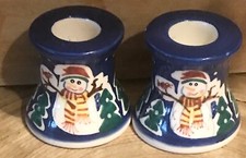 VINTAGE SET OF TWO 2  SNOWMAN CANDLE HOLDER FOR CHRISTMAS / 2 1/4  TALL