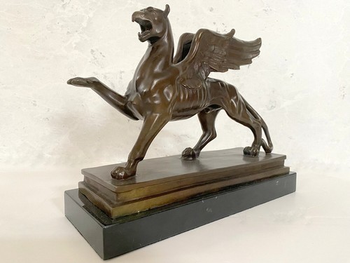 Handgefertigt Bronze Greif von Branitz -Fabelwesen Bronze Figur auf Marmorplatte - Bild 5 von 12