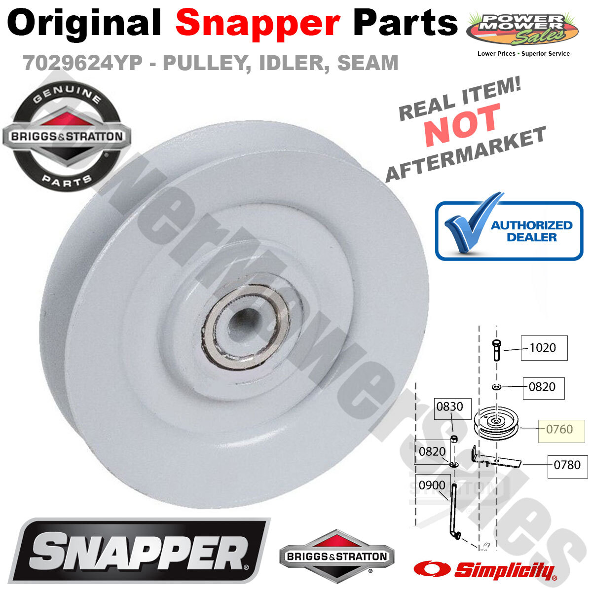 Snapper Idler Pulley SEAM for Lawn Mowers / 29624 47212 7047212
