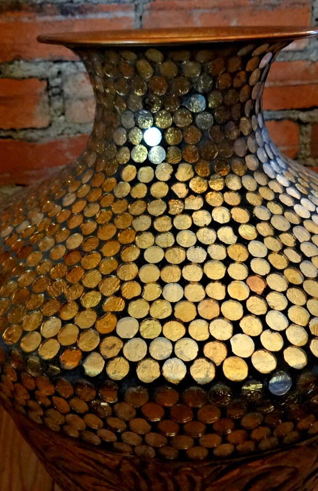 Pier One Imports Copper Mosaic Glass Art Over Brass 16" Tall - Image 4 of 4