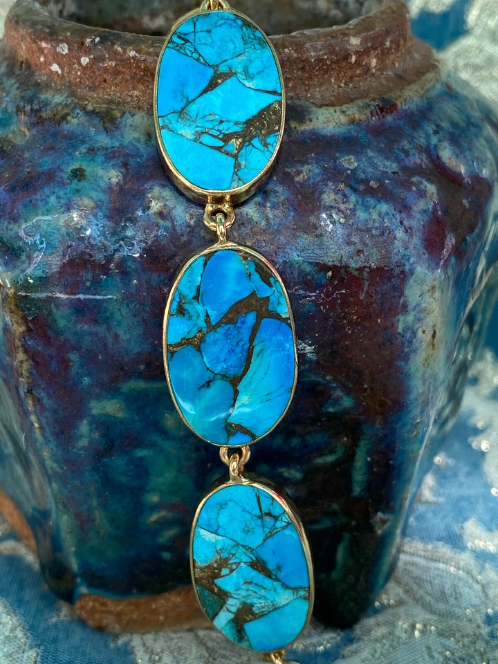 Pulsera artesanal artesanal Charles Albert turquesa cobre y oro alquimia Foto 2 de 4