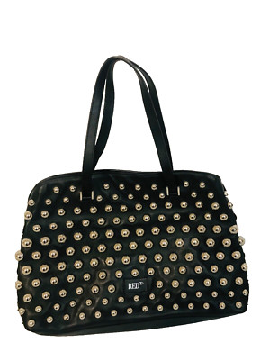 Red V By Valentino Shoulder Bag in Black Leather Silver Hardware Stud Detail