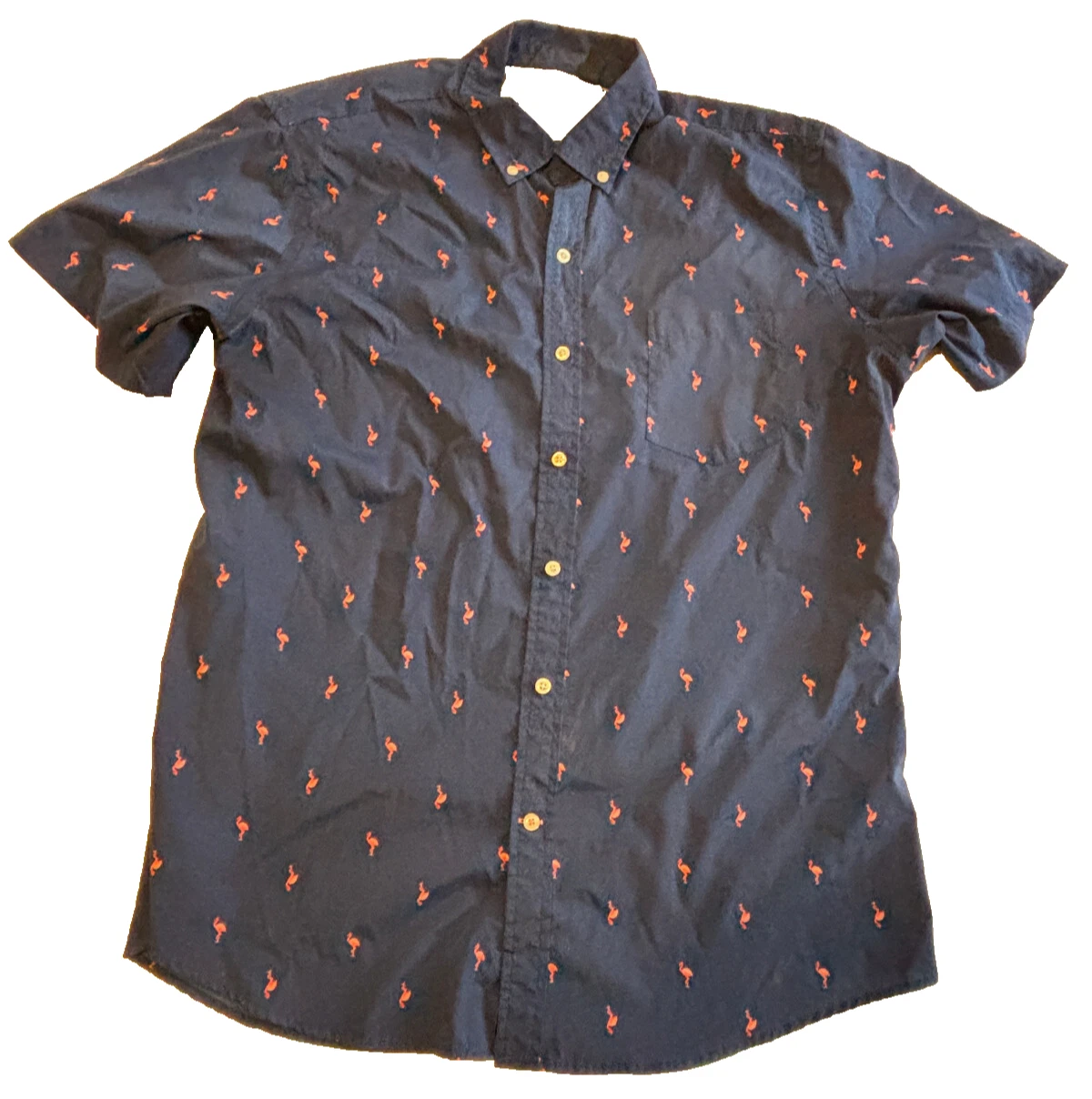 IZOD Button Down Mens Shirt Blue Pink Flamingo Print Prep Beach Cruise Men's XL