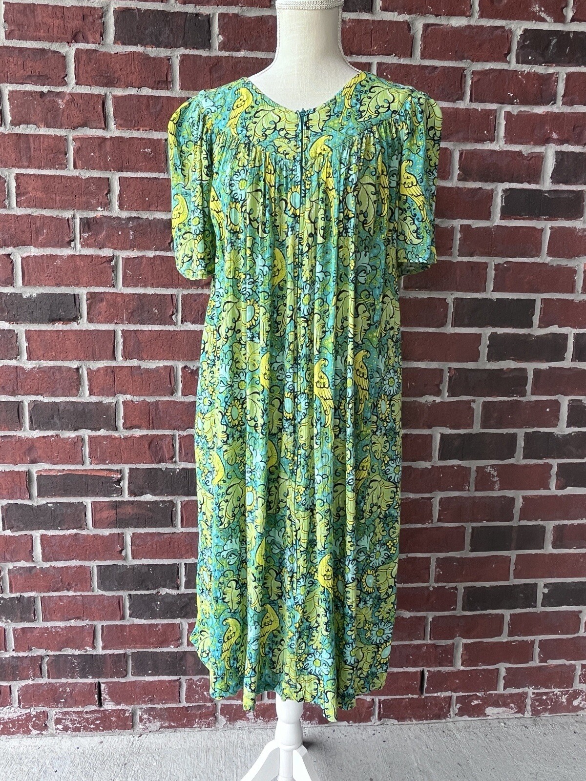 GO SOFTLY PATIO Womens crinkle dress zip down front Tropical Print w/pockets S eBay