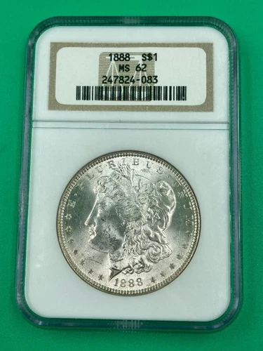 1888 Silver Morgan Dollar Mint State 62 NGC Certified