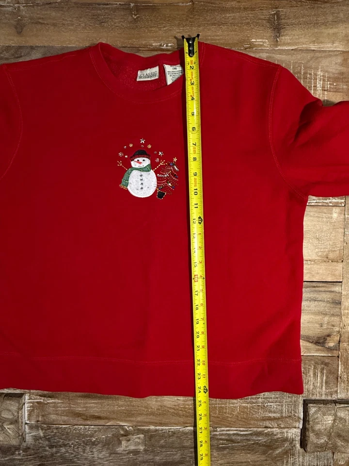 Sudadera Roja Muñeco de Nieve Bordado Elementos Clásicos Árbol de Navidad Talla XL Foto 3 de 4