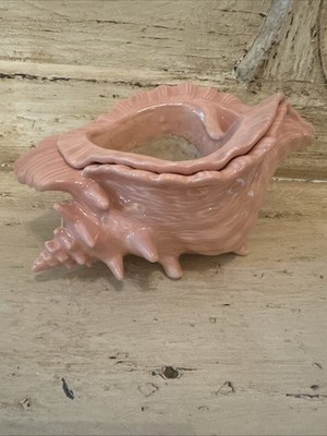 Vintage Atlantic Mold Conch Shell Planter Self Watering Pink W/Insert A1414 1375