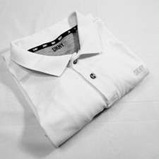 DKNY Men's Short Sleeve Polo Shirt Solid White Casual Golf Work Tee Size Large L