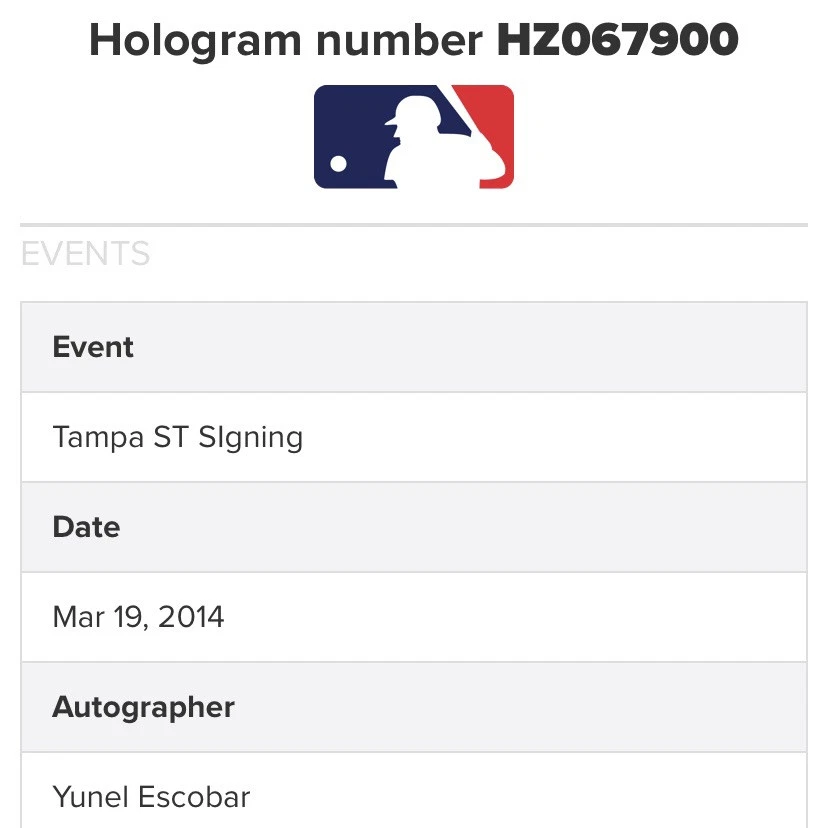 Yunel Escobar MLB Autenticado Autografiado ROMLB. Foto 3 de 3